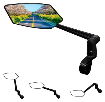 Zdjęcie produktu dla Lusterko rowerowe składane, wykonane ze szkła, obracane o 360°, przeznaczone do montażu na kierownicy po lewej stronie, średnica mocowania: 22,2-25,4 mm