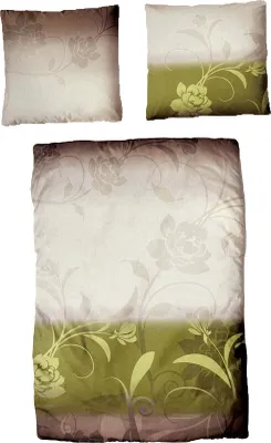 Produktbild von Baumwolle Satin Bettwäsche Blumen Grün Braun Weiß 135x200 80x80cm: 2 tlg.