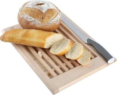 Obrázok produktu pre Creative Home Doska na Krájanie Chleba z Bukového Dreva s Lapačom Omrviniek | 35,5 x 28,5 x 2 cm | Praktická Doska na Omrvinky a Priestor na Nôž | Doska na Krájanie s Mriežkou | Dokonalá Doska na Chlieb s Lapačom Omrviniek