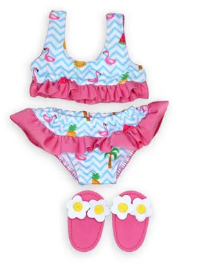 Image de Bikini pour poupées avec tongs Flamingo, 28-35 cm