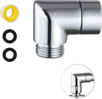 Obrázek produktu pro Sprchový adaptér – 90° koleno – masivní mosaz – adaptér na sprchovou rameno – přípojka na sprchové rameno – přípojka na hadici.