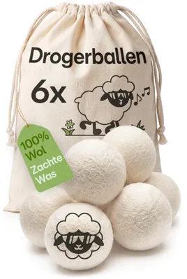 Immagine prodotto di 6 palline per asciugatrice, colore bianco – 100% lana di pecora biologica