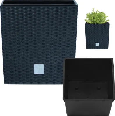 Image de Pot de fleur Rotin look Anthracite Carré 17x17x17 cm capacité 4 L Trapèze plastique