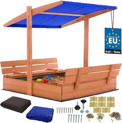 Imagen del producto de Caja de arena con techo, 120 x 120 cm, caja de arena de madera, color marrón