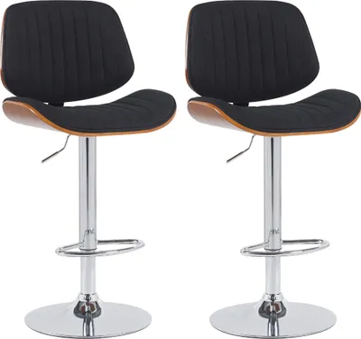 Produktbild von CLP 2er Set Barhocker Clawson Stoffbezug Bugholz höhenverstellbar und drehbar walnuss/schwarz Gestell Farbe chrom