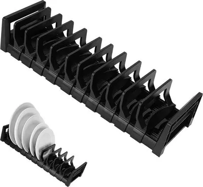 Image de Organisateur de vaisselle réglable en aluminium - Étagère/support de séchage pour le rangement sur le plan de travail - Noir