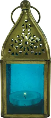 Produktbild von Glaslaterne, Windlicht, Teelichthalter aus Messing, Mehrfarbig, Glas,Metall,Eisen, Farbe: Türkis, 13*5,5*5,5 cm