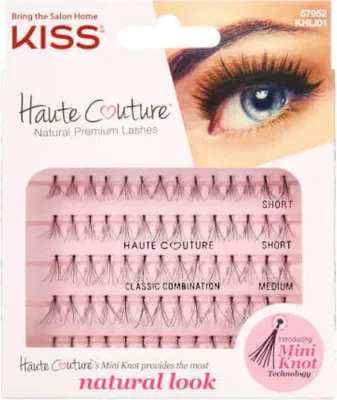 Produktbild von KISS Haute Couture Individual Lash Clusters Natural Premium Lashes Style Luxe Short & Medium Length Mini Knot Technology Includes Lash Glue 70 Fake Lashes Black