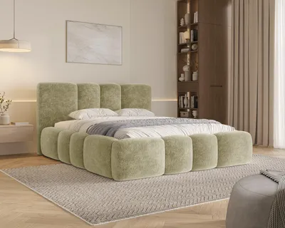 Produktbild von MOEBLO Polsterbett Wolke 26 mit Stauraum und Lattenrost – Wolkenbett aus Chenille-Strukturstoff - 180x200 cm - Olive (Amari 961)