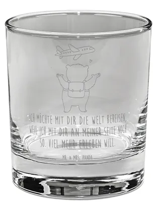 Produktbild von Mr. & Mrs. Panda Glas Bär Flugzeug - Transparent - Geschenk, Hochzeitstag, Freund, Trinkglas, für Partner, Tumbler, Ehefrau, Frauen, Valentinstag, Freundin, Cocktailglas