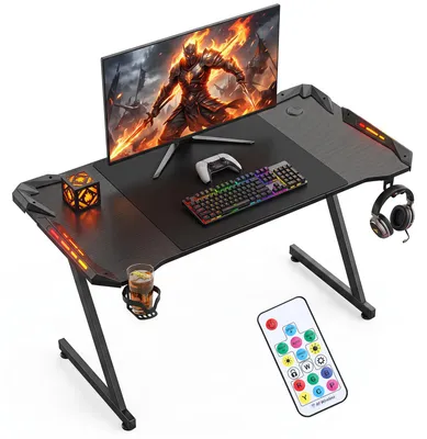 Obrázok produktu pre Herný stôl Peviasot, rozmer 120x60 cm, tvar "Z" s RGB LED osvetlením, držiak na nápoje a slúchadlá