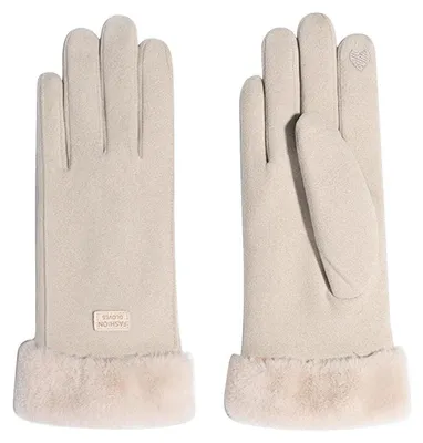 Immagine prodotto di Guanti da donna invernali, foderati in pile, color beige, compatibili con touchscreen