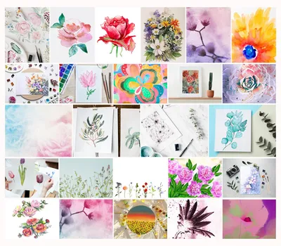 Aquarell-Blumenkarten-Set, 25 Stück, DIN A6, blanko