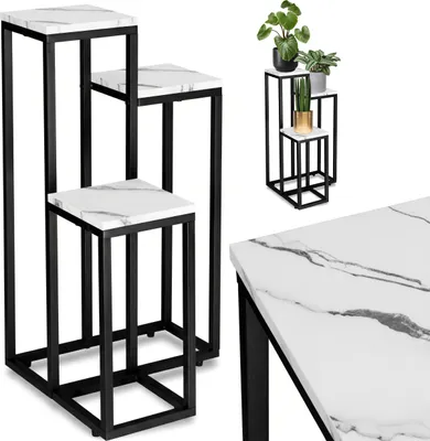 Image de Porte-Fleurs En Métal 3 Étagères Plantes Moderne Blanc Marbre