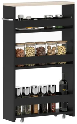 Obrázek produktu pro Mobilní vozík na kolečkách – kuchyňský a koupelnový vozík se 3 policemi – úzký, rozměry 48 x 15 x 80 cm – s madlem – černý