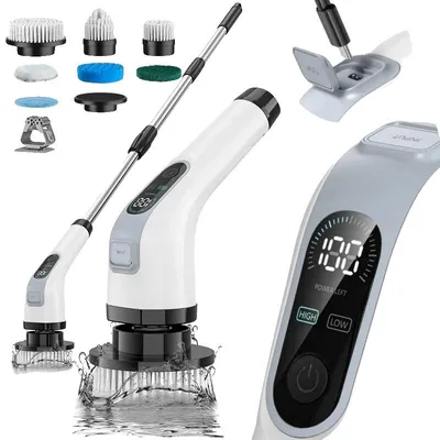 Image de Brosse de nettoyage électrique, manche télescopique, longue autonomie, BLANC
