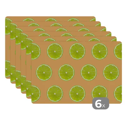 Obrázok produktu pre MuchoWow® Podložky Sada 6 podložiek Umývateľné podložky 30x45x0.3cm Lime - vzor - farby Podložka pod stôl Nekĺzavá a odolná voči teplu