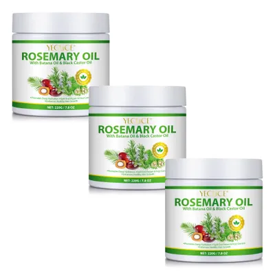 Image de Huile de romarin, huile de batana, huile de ricin noir, soins pour les cheveux, favorise la croissance des cheveux, produit végan, 3 flacons de 220g