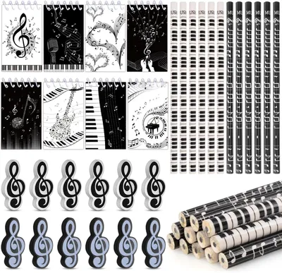 Produktbild von Musiktaschen mit Radiergummi und Notizbuch – Set mit 32 Stück
