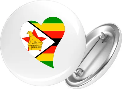 Produktbild von Huuraa Button Simbabwe Flagge Herz 25mm rund mit Sicherheitsnadel Ansteckbutton Geschenkidee