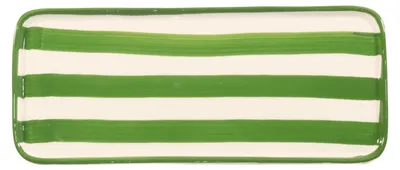 Image de Lido Lot De 2 Assiettes Rectangulaires Série Rayures En Céramique Artisanale Verte Italy Design Moderne Et Élégant Pour Table Raffinée