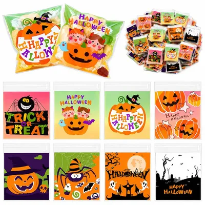Halloween-Zellophantüten, 200 Stück, transparent, für Süßigkeiten