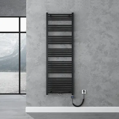 Image de doporro Radiateur de Salle de Bain Sèche-Serviette 180x60cm Radiateur Tubulaire Vertical Chauffage Électrique Gris-Noir avec Résistance pour Radiateur