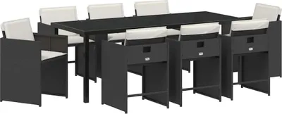 Image de Ensemble de salle à manger pour jardin 9 pcs Noir polyrotin
