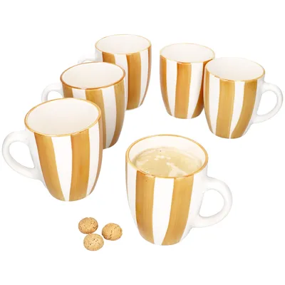 Produktbild von 6x Wald ocker Kaffeebecher 320ml Steingut-Tassen 6 Personen Glühwein Weihnachten