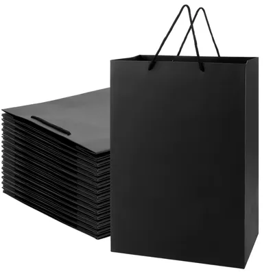 Obrázok produktu pre Darčekové vrecká veľké - 16 kusov - Čierne s rúčkou - 30 x 10 x 40 cm - Papierové darčekové vrecká - Vhodné na svadbu/Vianoce - Darčeková taška