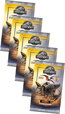 A stack of Jurassic World trading card booster packs.