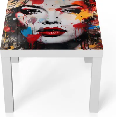 Produktbild von DEQORI Couchtisch 55x55 cm Weiß 'Pop Star Farbexplosion' Glas Beistelltisch Glastisch modern