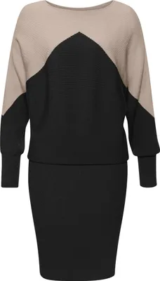 Produktbild von LASCANA Strickkleid in Kontraststrick, Pulloverkleid mit schmalem Rockteil sand-schwarz Größe 40