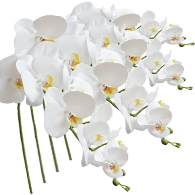 Künstliche Phalaenopsis-Orchideen, 4 Stück, 105 cm, Weiß