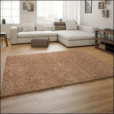 Produktbild von TT Home Hochflor Shaggy Teppich Preishammer Uni Einfarbig in Beige Modern Größe 60x100 cm