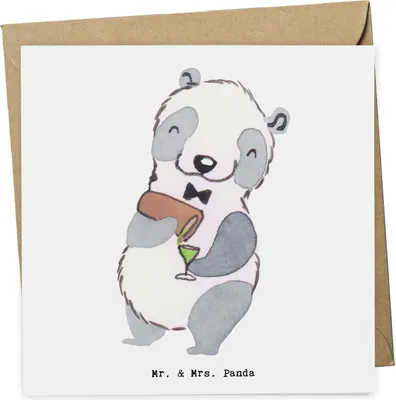 Produktbild von Mr. & Mrs. Panda Grußkarte Barkeeper Herz - Weiß - Geschenk, Glückwunschkarte, doppelkarte, Ausbildung, Bartender, anlasskarte, Cocktail, faltkarte, Kurs, Party