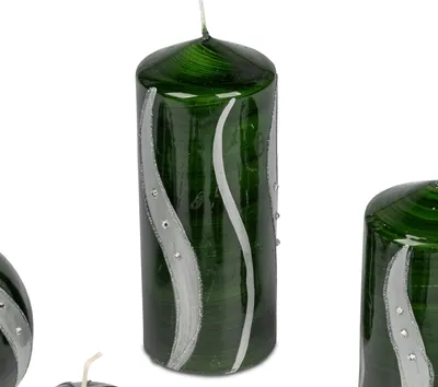 Produktbild von Stumpenkerze Welle grün silber H. 16cm D. 7cm aus Wachs Formano WA