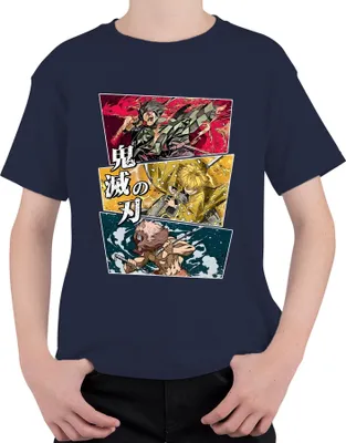 Obrázek produktu pro 鬼滅の刃 Kimetsu no Yaiba Tanjiro Zenitsu Inosuke Anime Gift Uni dětské tričko, námořnická modrá, 128 cm