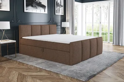 Produktbild von Boxspringbett ECOS 120 x 200 mit 2 Bettkästen, Bonell-Matratze und Topper. Farbe: Braun
