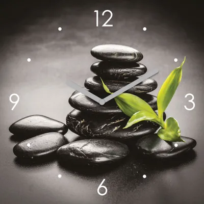 Produktbild von Wanduhr Glas 30x30cm ZEN Steine Grün Glasuhr Uhr Glasbild Yoga Wellness Deko