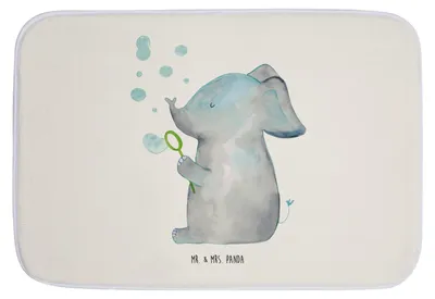 Produktbild von Mr. & Mrs. Panda Badteppich Elefant Seifenblasen - Weiß - Geschenk, Badezimmerteppich, Heimat, Badematte, Lustige Sprüche, Elefanten, Liebesspruch, duschmatte, Liebe
