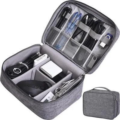 Universal Kabel Organizer Tasche Reise Elektronische Kabeltasche Elektronik Tasche Elektronik-Organizer Kabel Zubehör Festplatte Powerbank Grau XL Retoo
