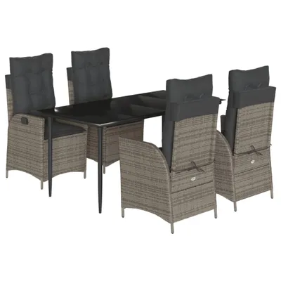 Immagine prodotto di vidaXL Set da pranzo da giardino in 5 pezzi con cuscini in rattan grigio