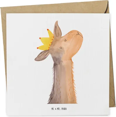 Produktbild von Mr. & Mrs. Panda Grußkarte Lamakopf König - Weiß - Geschenk, doppelkarte, Lamas, Abi, faltkarte, anlasskarte, Lama, Glückwunschkarte, Chef, Abitur, Klappkarte