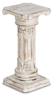 Produktbild von Säule mit Schnitzerei aus Albiziaholz, handgefertigt, 22x40 cm (Whitewash)
