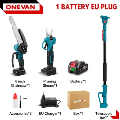 Produktbild von 3-in-1 Hochentaster & Astschere - Akku-Set - Bürstenloser Motor - Teleskopstange - 18V Akkusystem - 1 Akku Inklusive - Rot