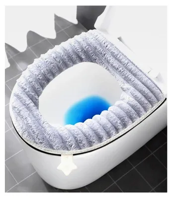 Produktbild von 2 x dickere, weiche WC-Sitzbezüge, waschbar und wärmer, mit Reißverschluss und Griff, passend für die meisten Toilettendeckel (grau)