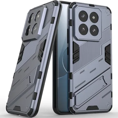 Produktbild von Armor Hülle für Xiaomi 14 Pro, Hybrid PC TPU Bumper Stoßfestes Schutzhülle mit Standfunktion Grau
