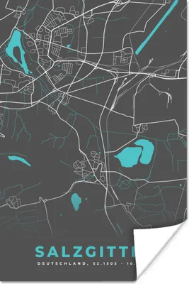 Produktbild von MuchoWow® Poster Stadtplan - Karte - Salzgitter - Blau - Deutschland - Karte 120x180 cm - Kunstposter