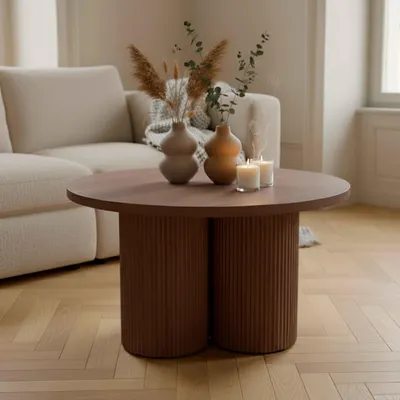 Produktbild von Runder Couchtisch 80 cm skandinavisches helles Holz - Oviala June